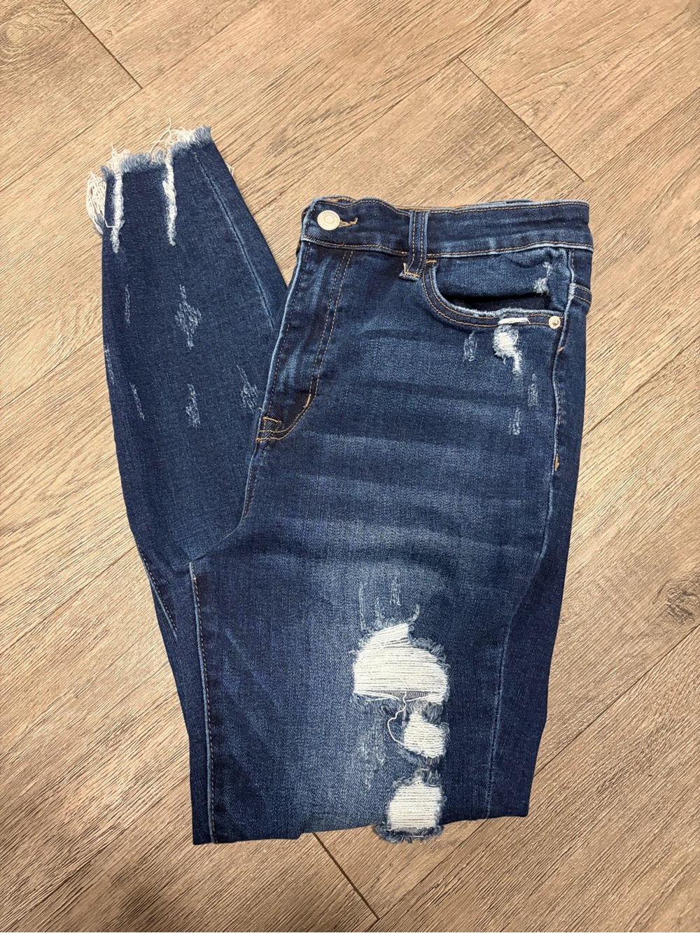 Zenana Outfitters Dark Blue Distressed Skinny Jeans